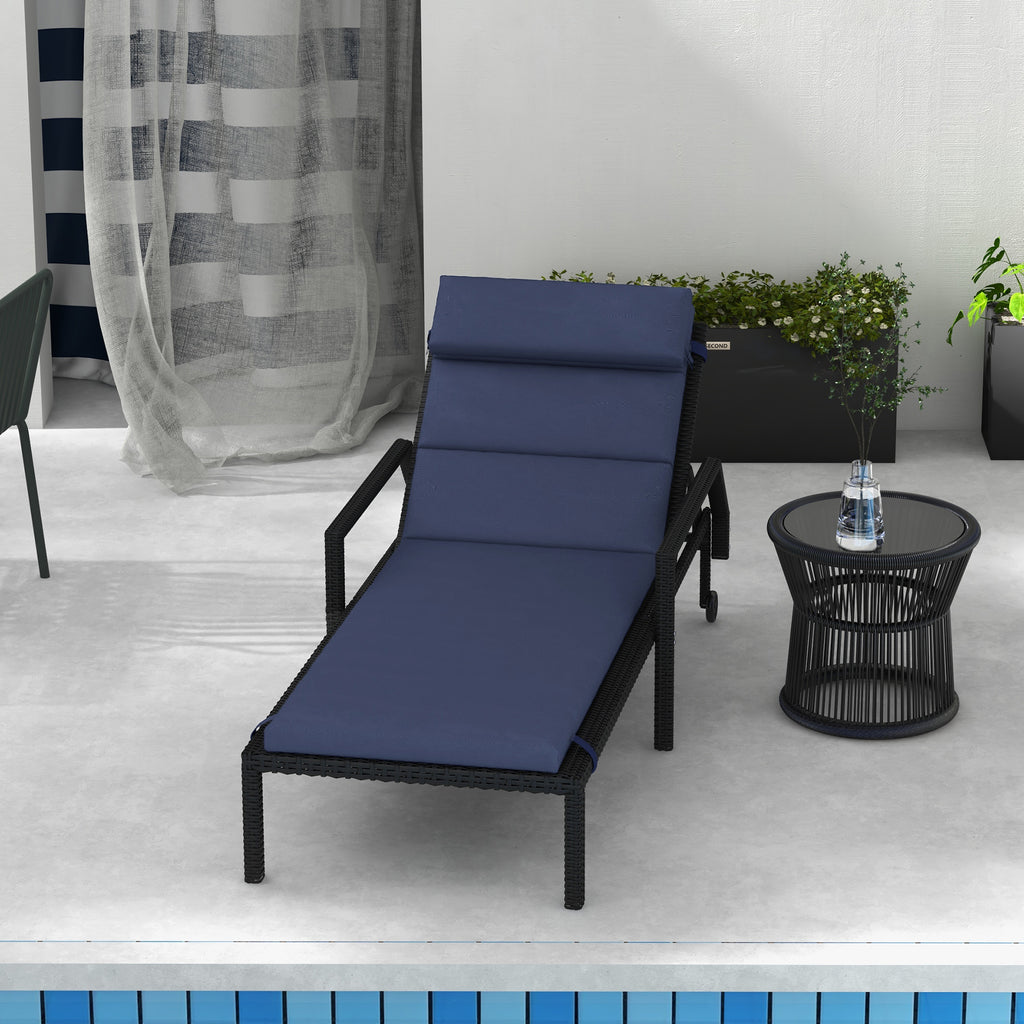 Patio Chaise Lounge Chair Cushion Replacement Sun Lounger Pads with Headrest and Ties, Dark Grey