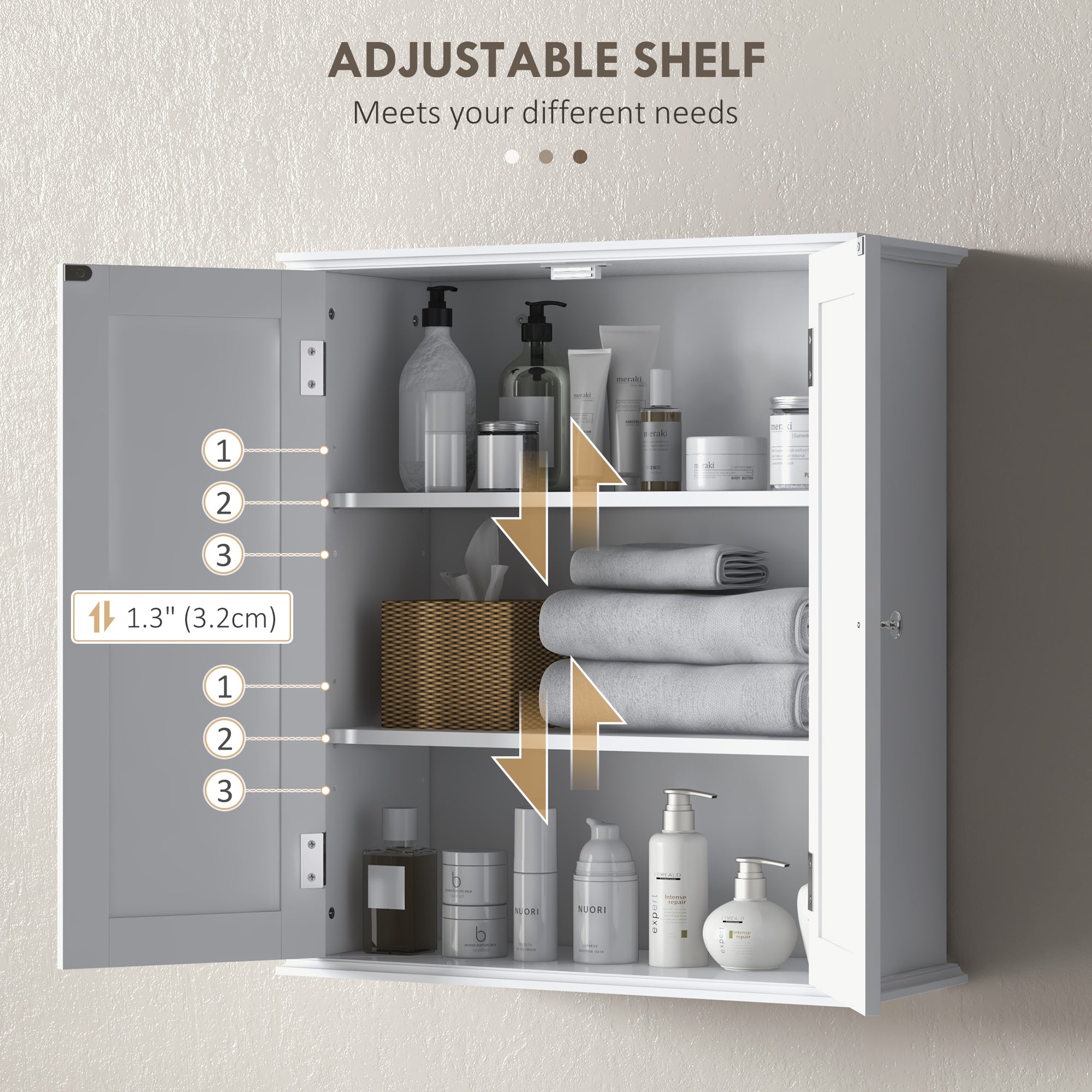Bathroom Medicine Cabinet, Wall Cabinet with 2 Doors and Adjustable Shelf, Space Saver Over Toilet Cabinet
