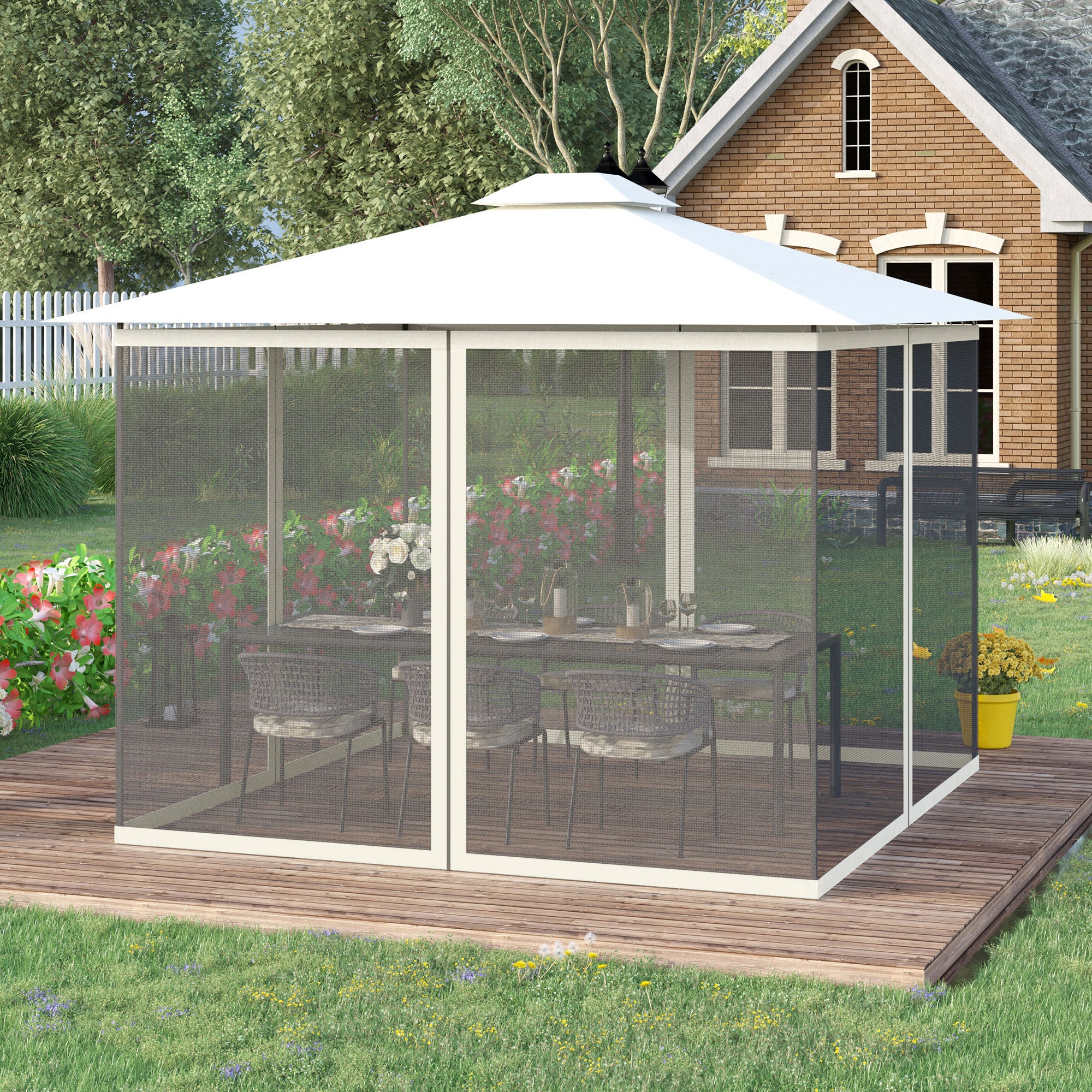Replacement Mosquito Netting for Gazebo 10' x 12' Black Screen Walls for Canopy with Zippers, White
