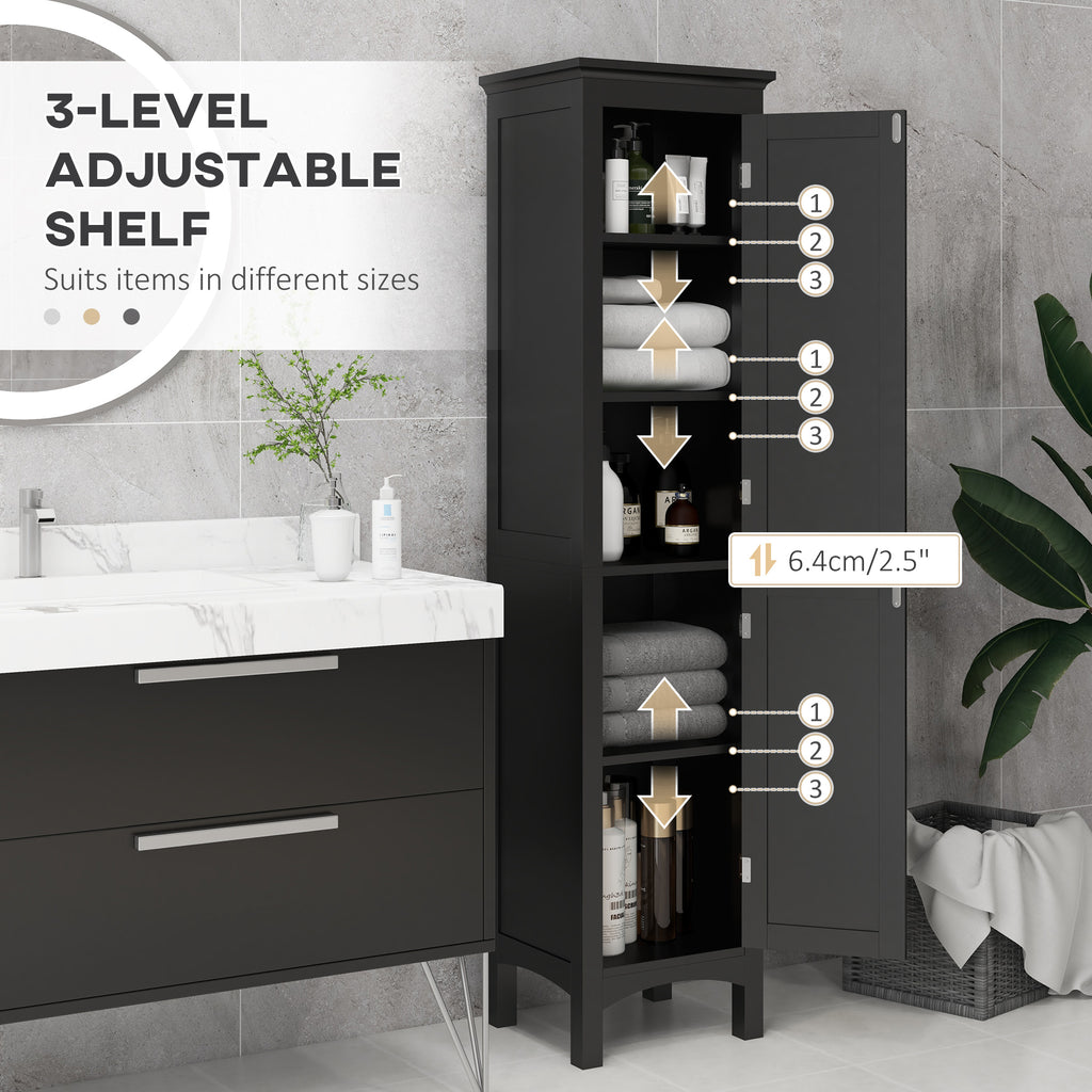 Tall Bathroom Cabinet, Freestanding Storage Organizer with Adjustable Shelves and Cupboards, 15" x 13" x 63", White