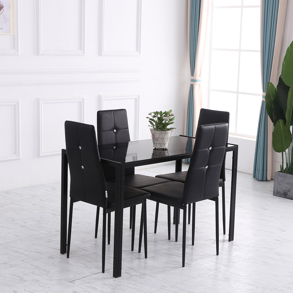 Set of 4 Modern Style Dining Chairs, Button Tufted High Back Side Chairs with Upholstered Seat, Steel Legs for Living Room, Kitchen, Study, Bedroom, Black