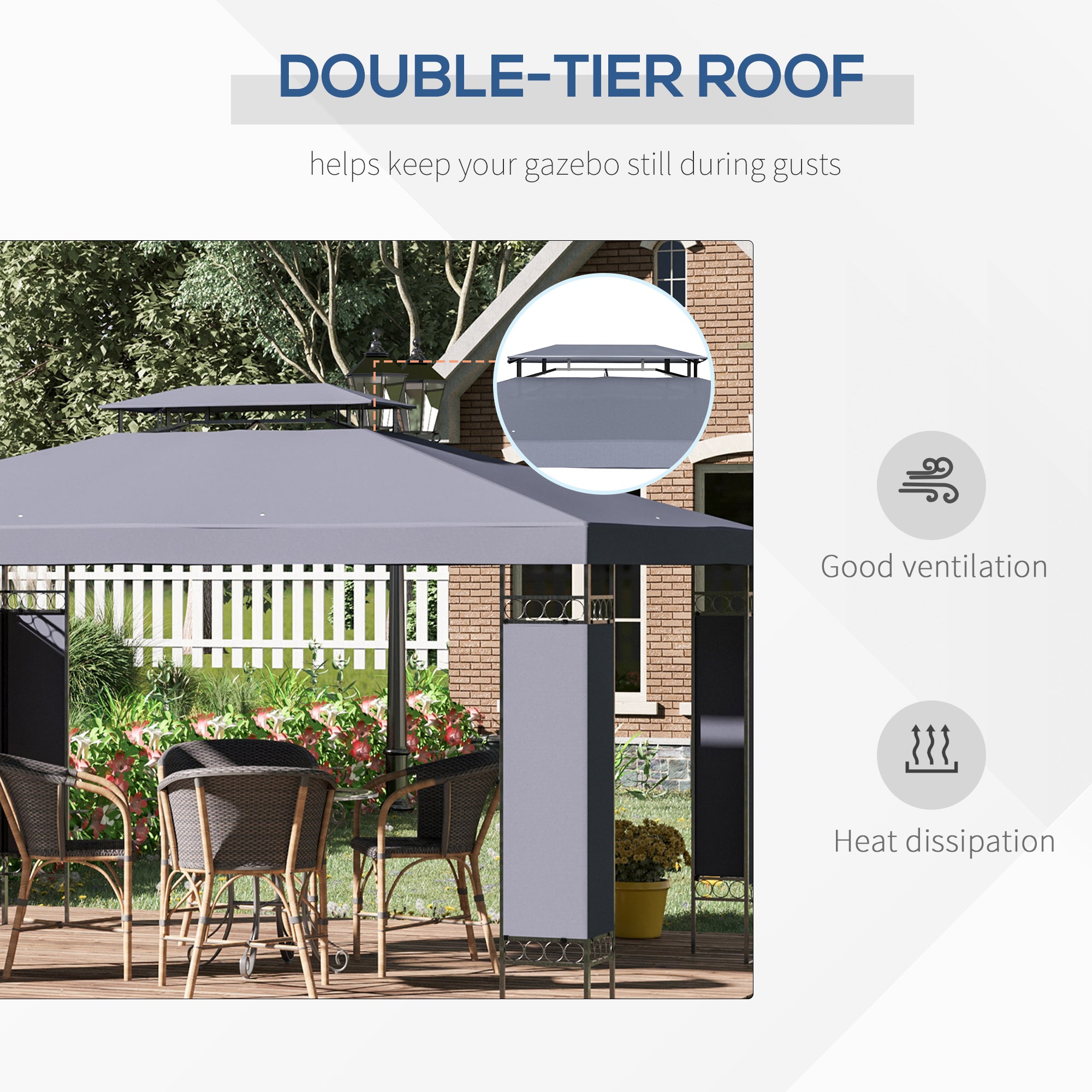10' x 13' ደጋዊ ጋዜቦ፣ ድርብ ጣሪያ ደጋዊ ጋዜቦ ካኖፒ መከላኸሊ ምስ ስክሪን ዝሓበረ ኣእማን ፍሬም፣ ጻዕዳ
