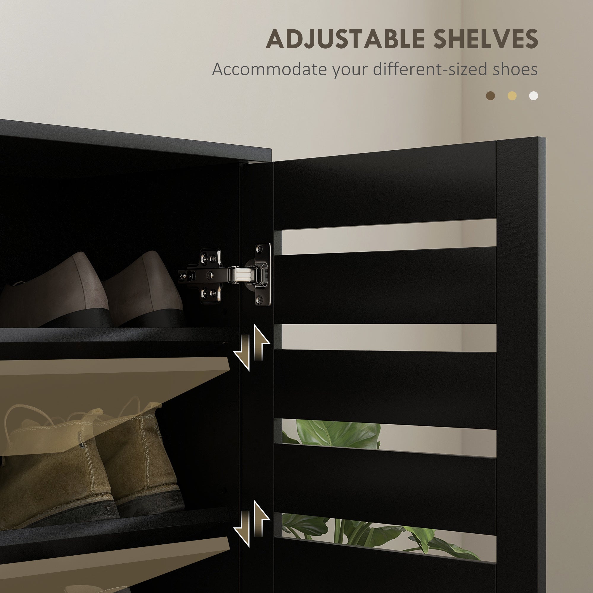 Shoe Storage Cabinet, Shoe Cabinet with 2 Slatted Doors for 15 Pairs of Shoes, Black