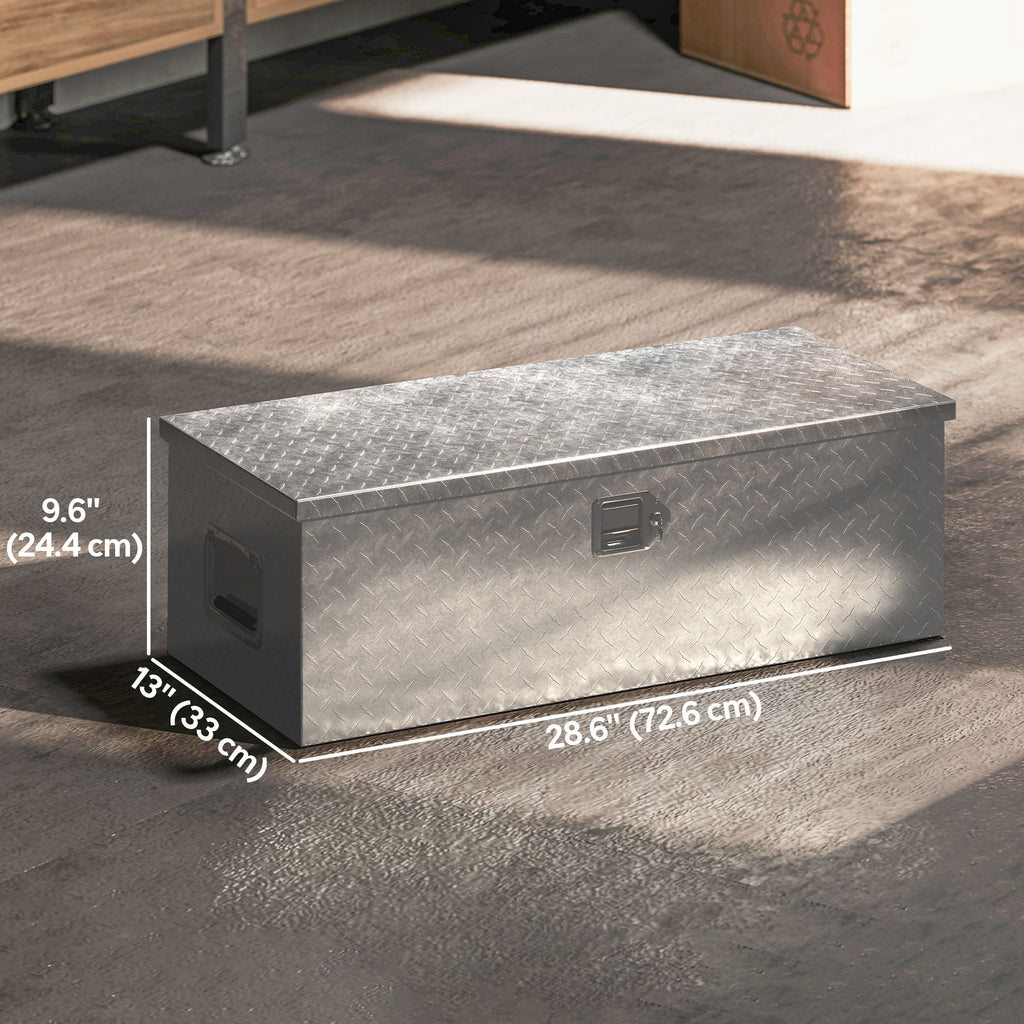 30 Inch Truck Bed Tool Box, Heavy Duty Aluminum Diamond Plate Trailer Tongue Box with Side Handle and Locks Keys