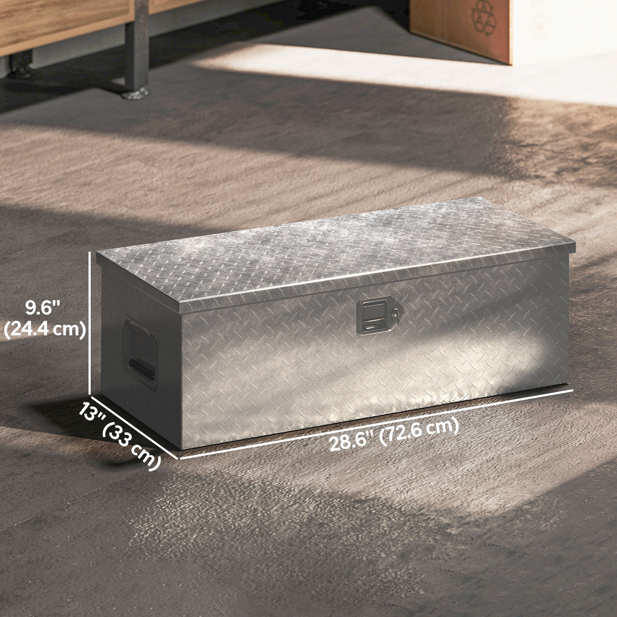 30 Inch Truck Bed Tool Box, Heavy Duty Aluminum Diamond Plate Trailer Tongue Box with Side Handle and Locks Keys