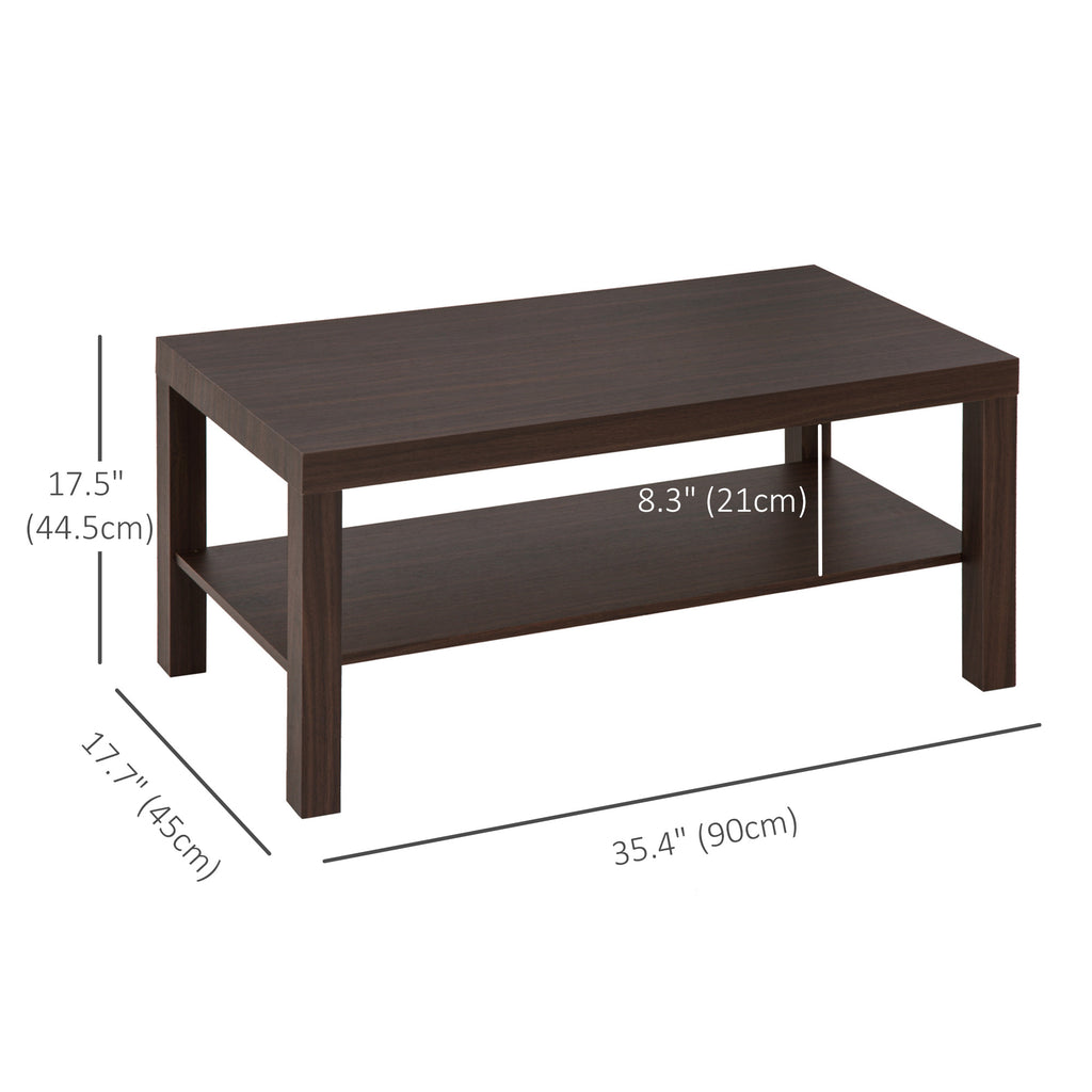 2 Tier Coffee Table with Storage Shelf, Rectangular Center Table for Living Room, Home Office Furniture Walnut