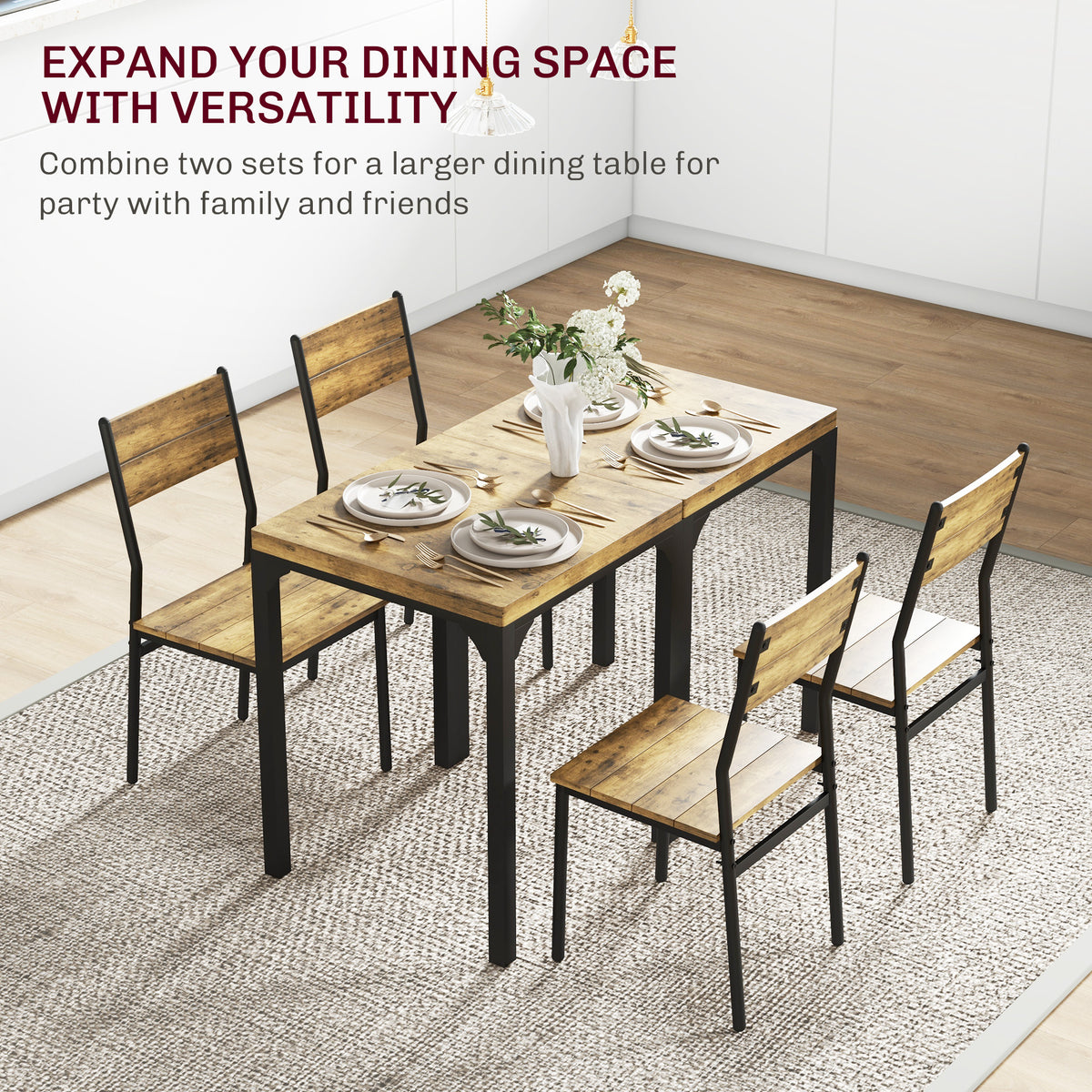 Dining Table Set for 2, 3 Piece Kitchen Table and Chairs with Metal Legs for Small Spaces, Rustic Brown