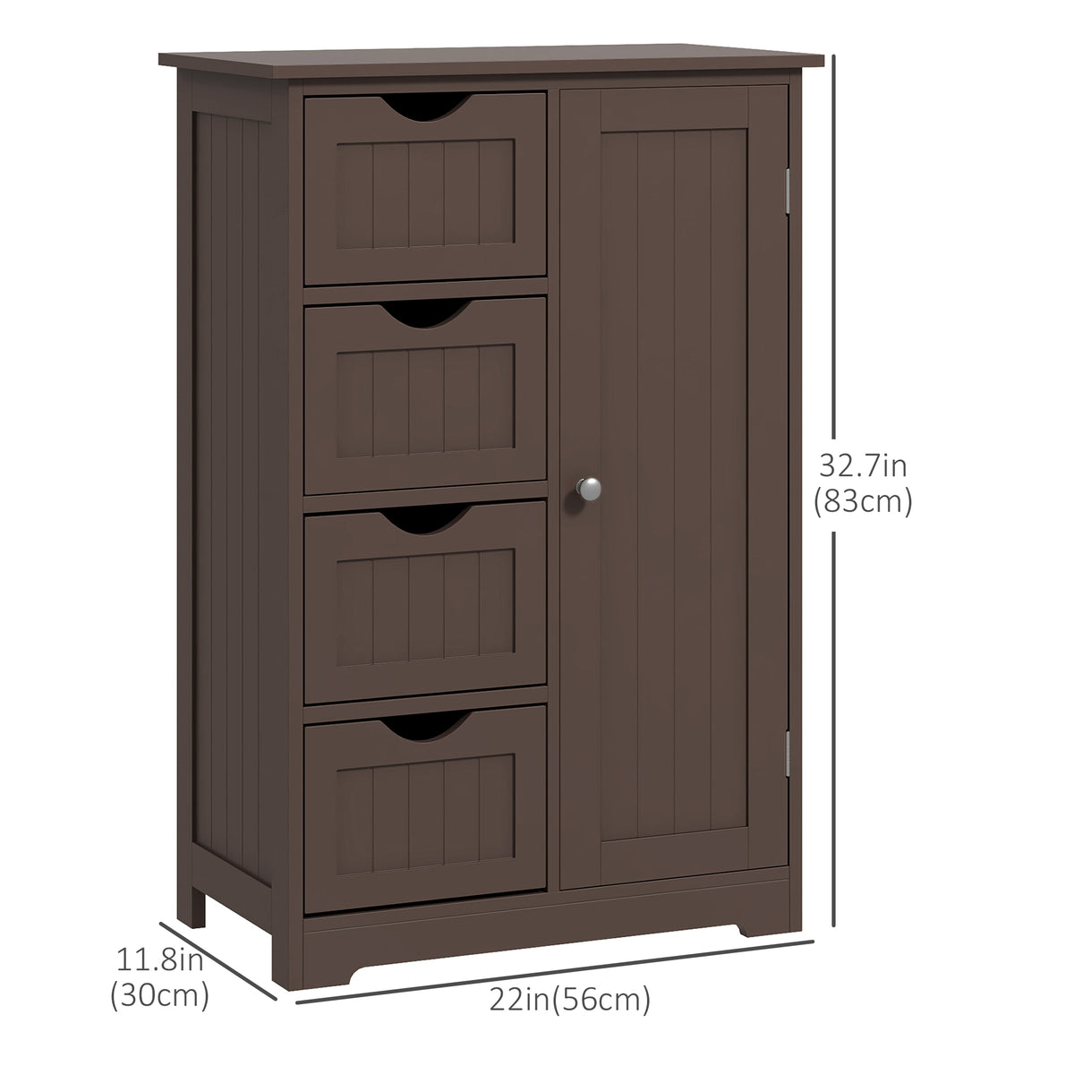 Bathroom Storage Cabinet, Floor Cabinet with Adjustable Shelf and 4 Drawers, Side Cabinet for Washroom, White