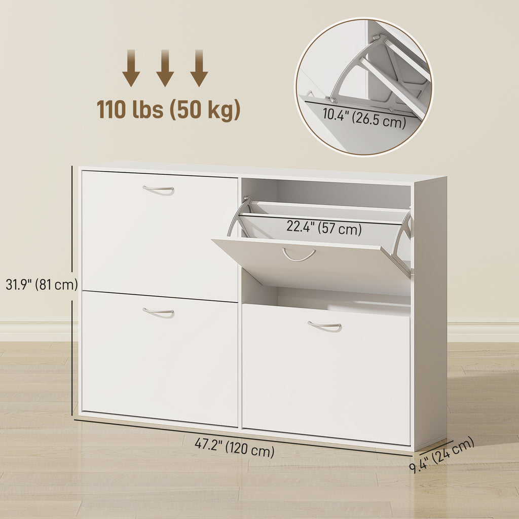 Flip Down Shoe Rack, Multi Cabinet, Wooden Shoe Shelf, Entryway, 4 Drawer Organizer, Freestanding Unit, White