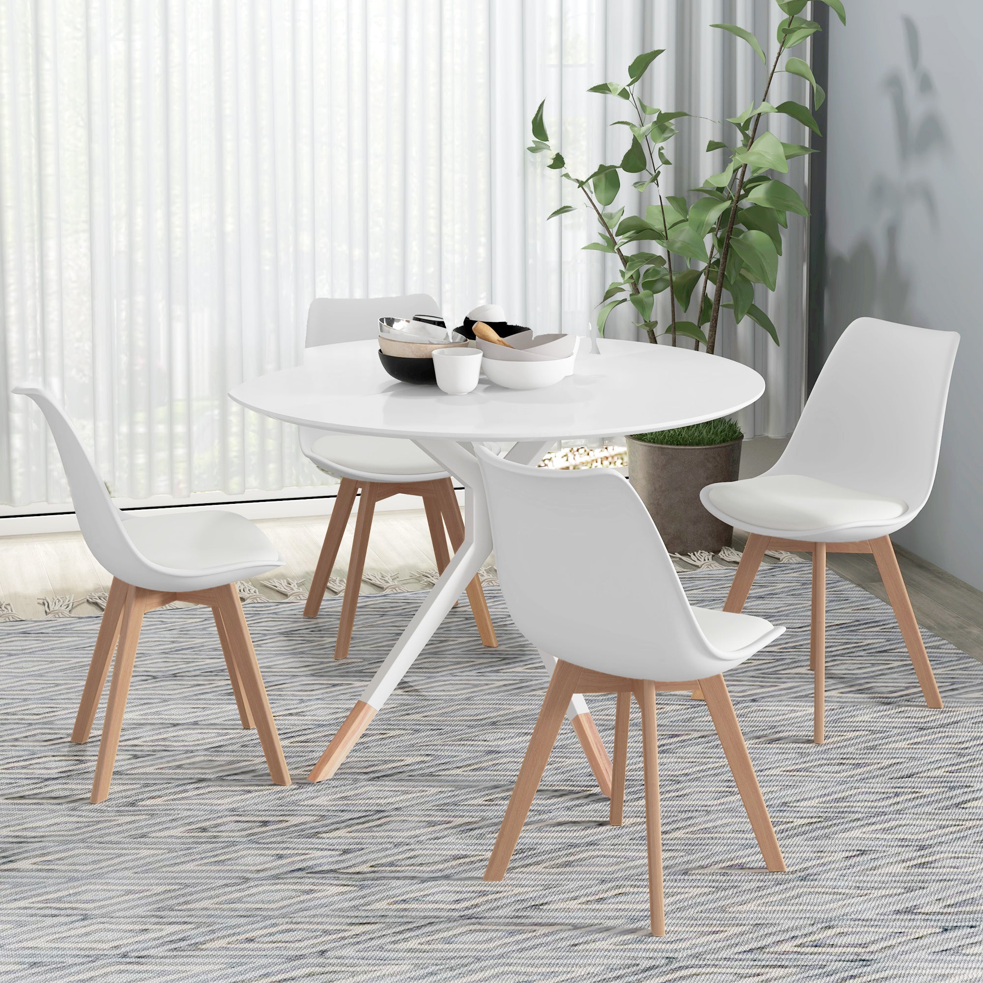 Modern Dining Table Chairs Set of 4, Rubber Wood Kitchen Table Chairs with PU Leather Cushion for Living Room, Bedroom