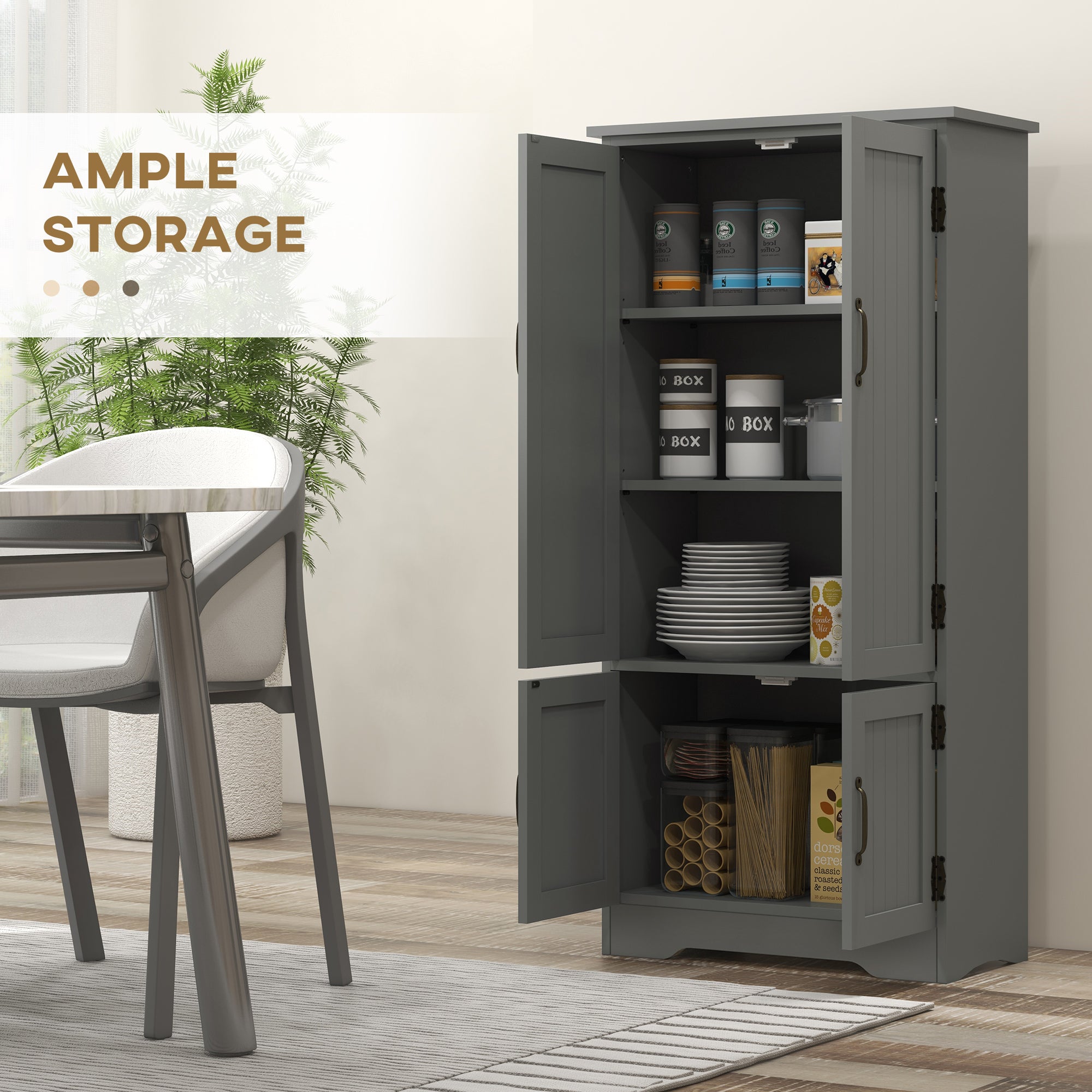 48" 4-Door Storage Cabinet Multi-Storey Large Space Pantry with Adjustable Shelves Black