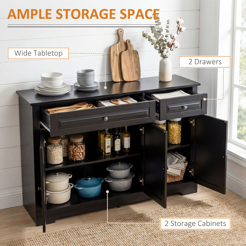 Modern Sideboard Cabinet, Buffet Cabinet with 2 Drawers and Adjustable Shelves, Buffets Tables for Dining Room, Black
