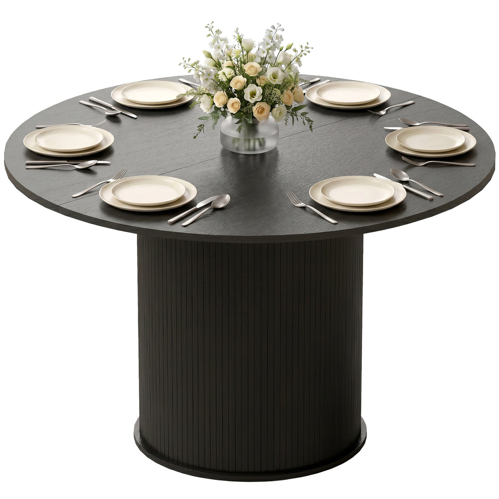 Round Dining Table for 4-6, 47 Inch Kitchen Table with Fluted Pedestal Base, for Kitchen Living Room Dining Room, Black