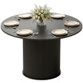 Round Dining Table for 4-6, 47 Inch Kitchen Table with Fluted Pedestal Base, for Kitchen Living Room Dining Room, Black