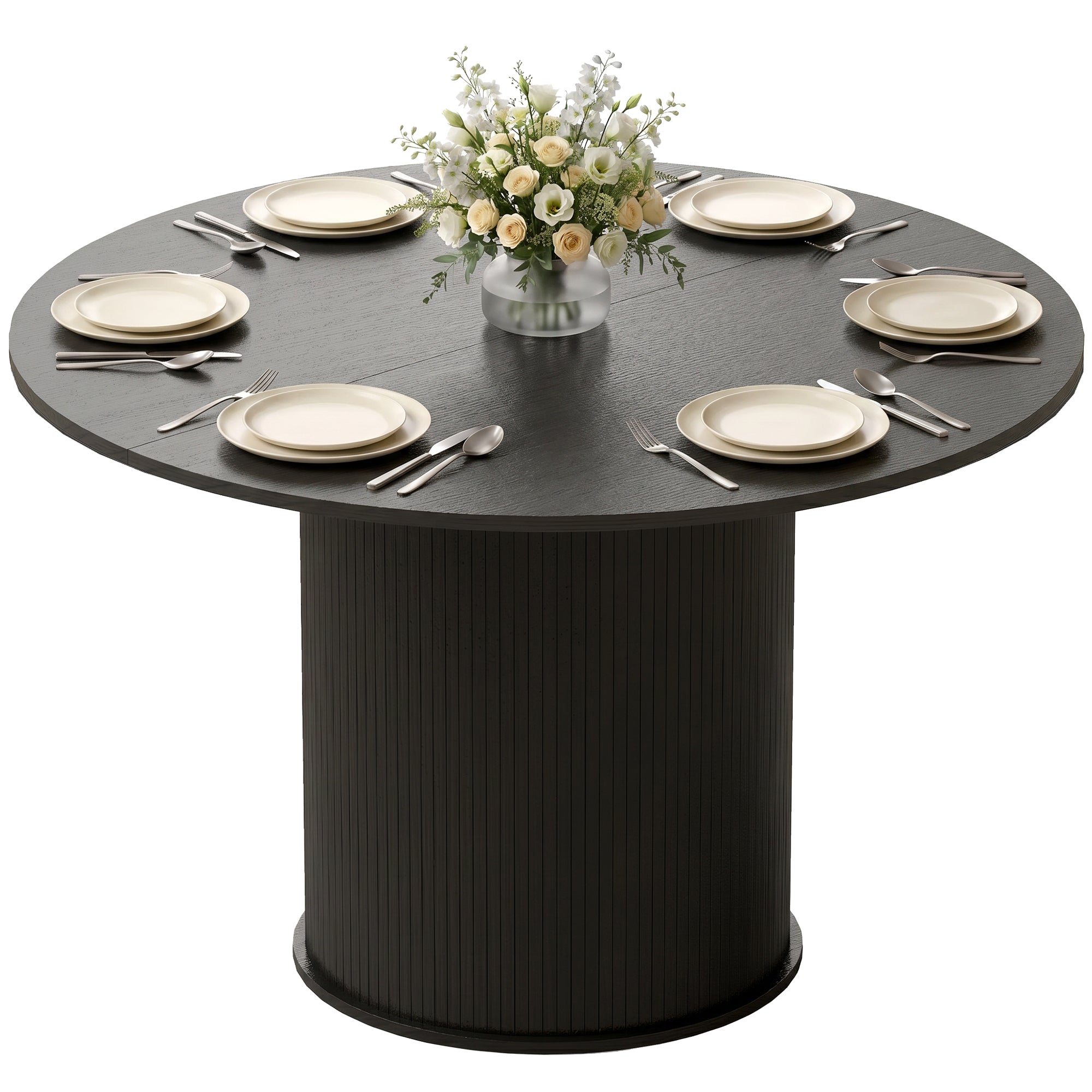 Round Dining Table for 4-6, 47 Inch Kitchen Table with Fluted Pedestal Base, for Kitchen Living Room Dining Room, Black