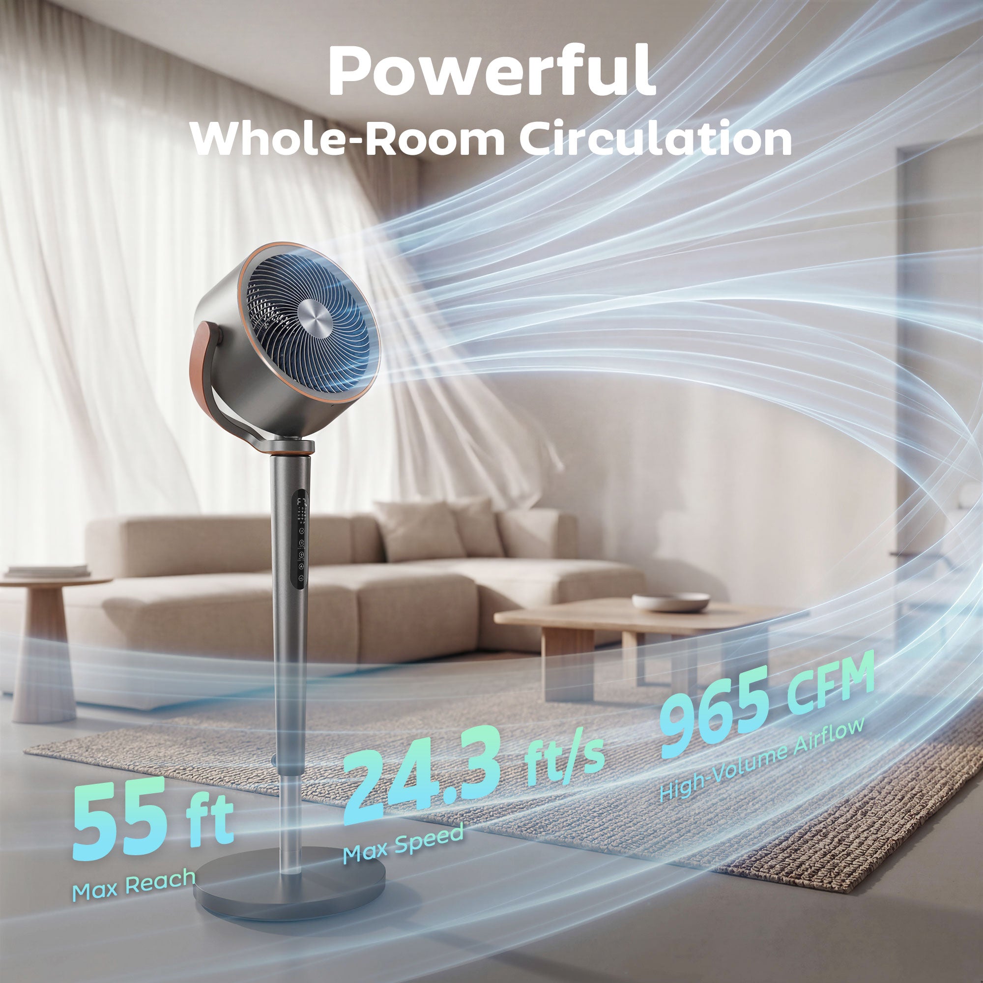 20dB ዝምዕርር ደው ዝበለ ፋን፣ ብ12 ፍጥነት ዝምልስ ፋን፣ LED ብርሃን፣ WiFi ከምኡ’ውን ርሑቕ ቁጽጽር፣ 12 ሰዓት ታይመር