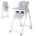 Qaba High Chair with Wheels, Double Tray, Foldable Baby Seat with Adjustable Seat Height, Backrest, Footrest and Tray, Grey