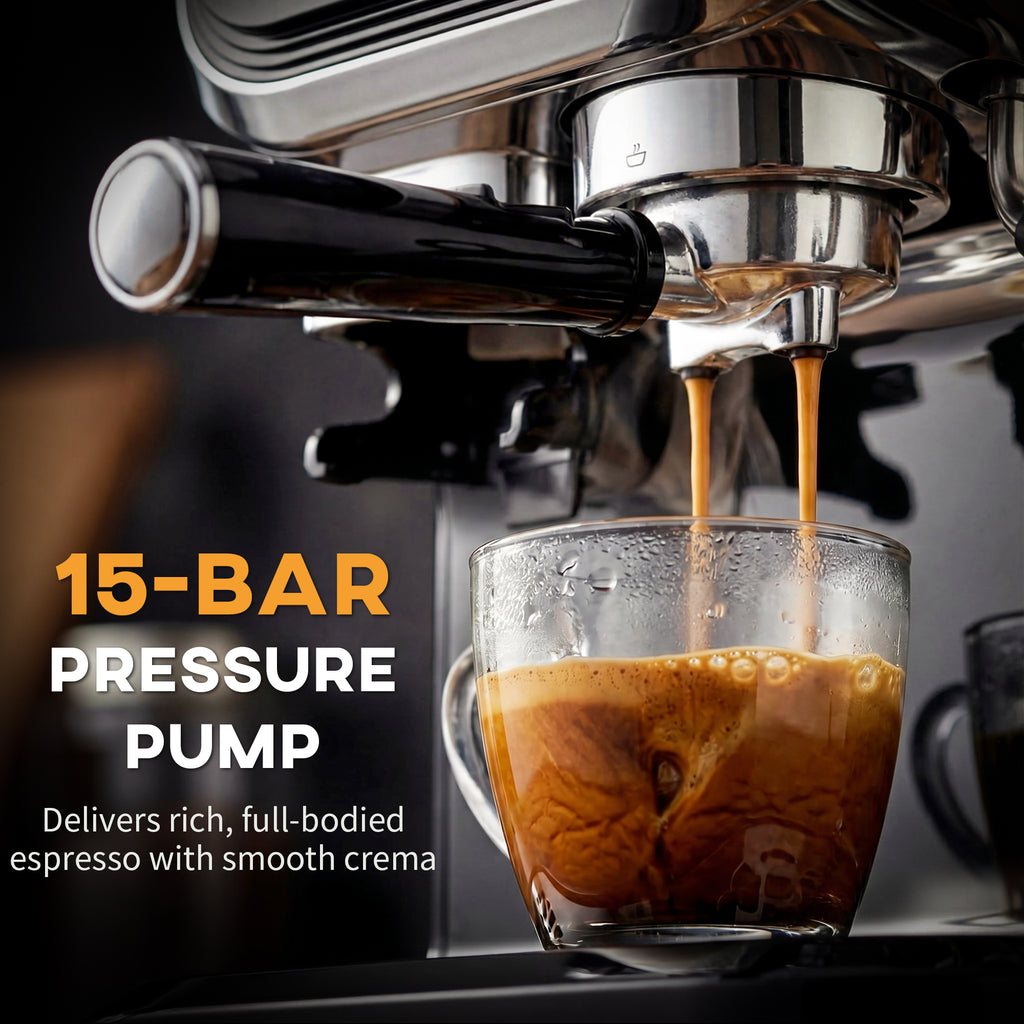 15 Bar Coffee Maker Espresso Machine with Grinder Milk Frother Stainless Steel Espresso Maker for Cappuccino Latte Black