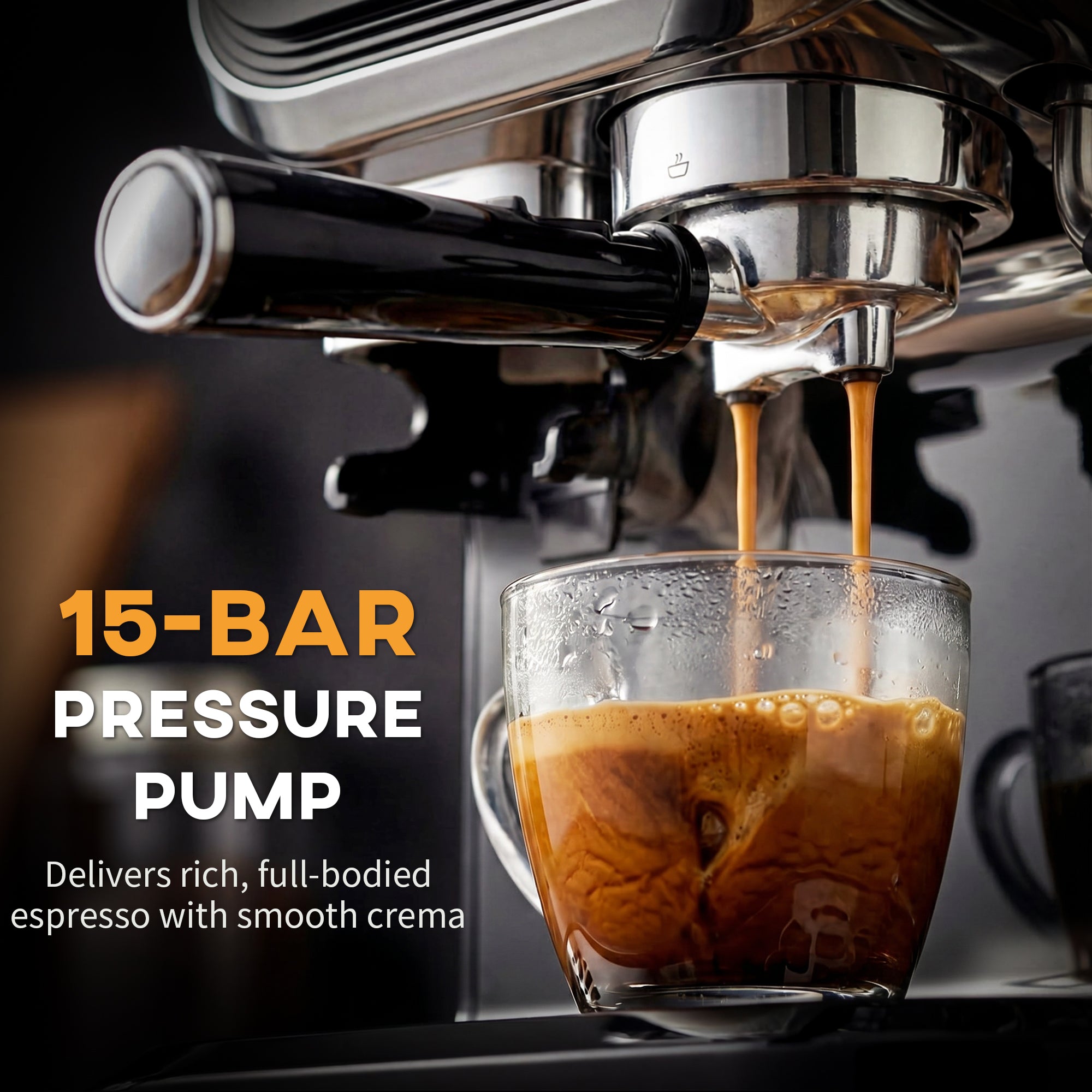 15 Bar Coffee Maker Espresso Machine with Grinder Milk Frother Stainless Steel Espresso Maker for Cappuccino Latte Black