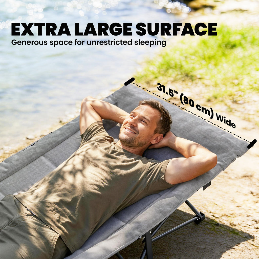 Camping Cot for Adults with Padded Cushion, 31.5" Wide Folding Bed with Carry Bag and Non-Slip Feet, Black