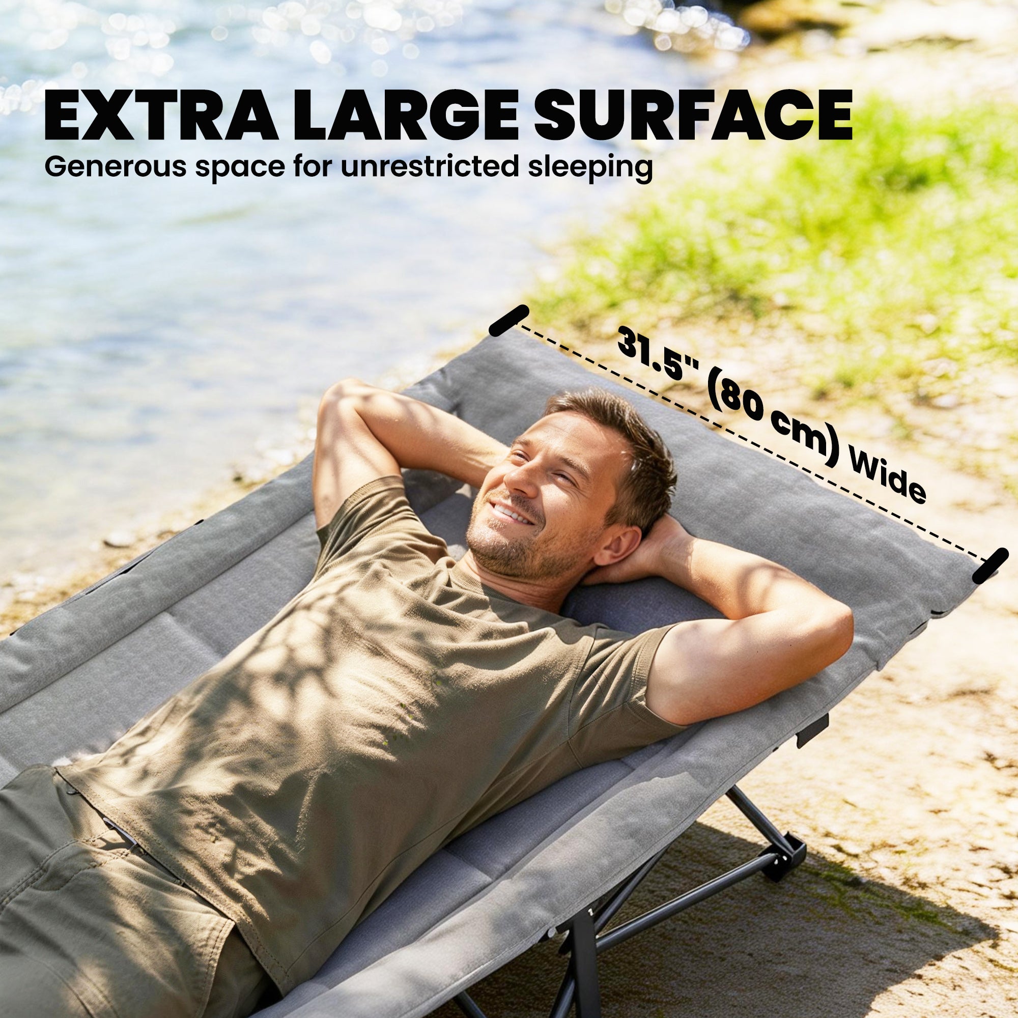 Camping Cot for Adults with Padded Cushion, 31.5" Wide Folding Bed with Carry Bag and Non-Slip Feet, Black