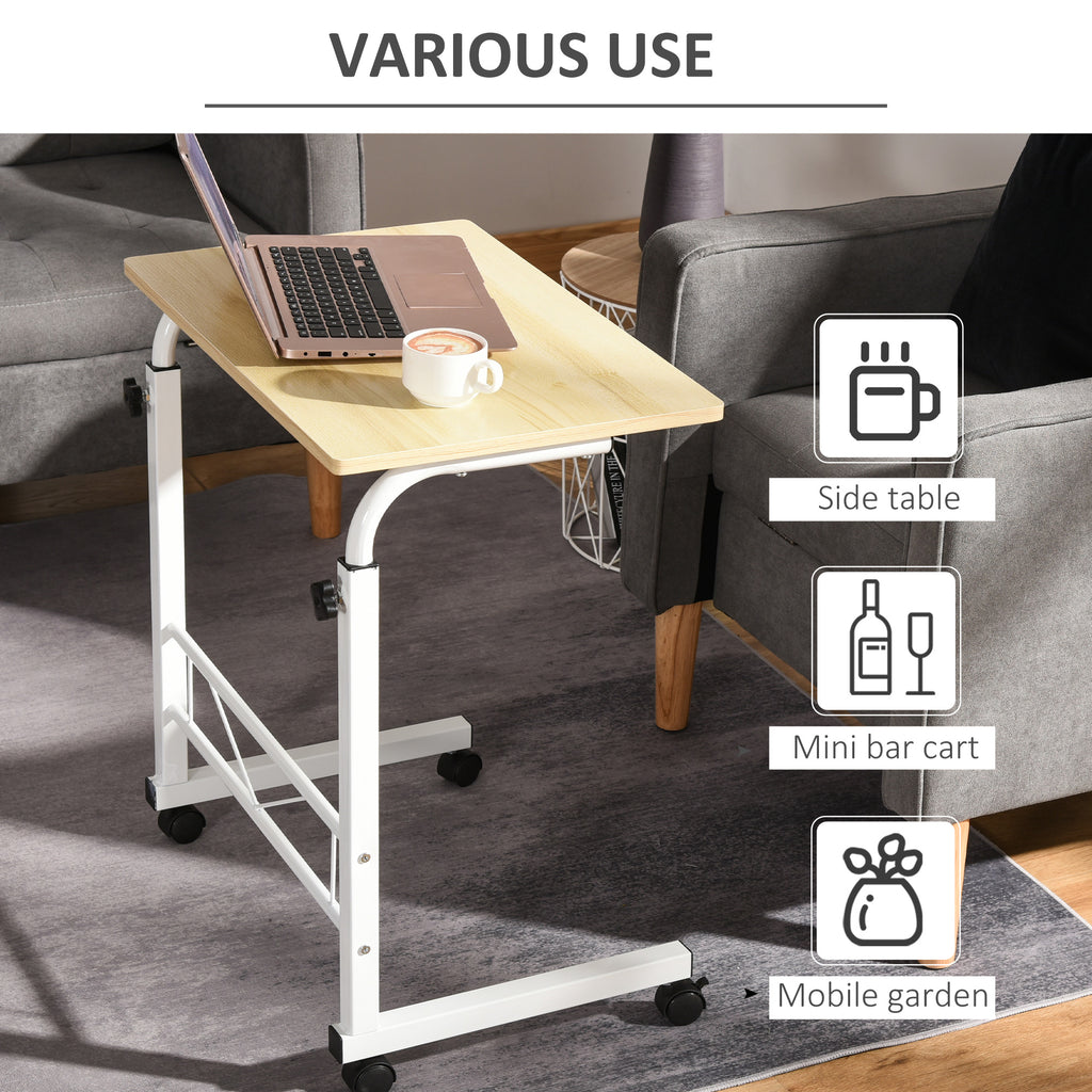 Mobile Standing Desk with Adjustable Height, 23.5 inch Stand Up Desk with Wheels, Natural Wood