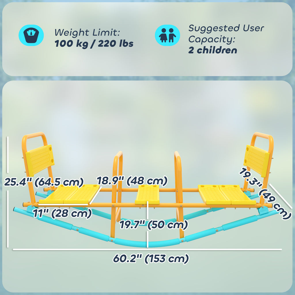 Qaba Teeter Totter Seesaw for Kids, 2 in 1 Metal Rocking Seesaw for Toddlers Age 3-8, Playground Equipment for Backyard
