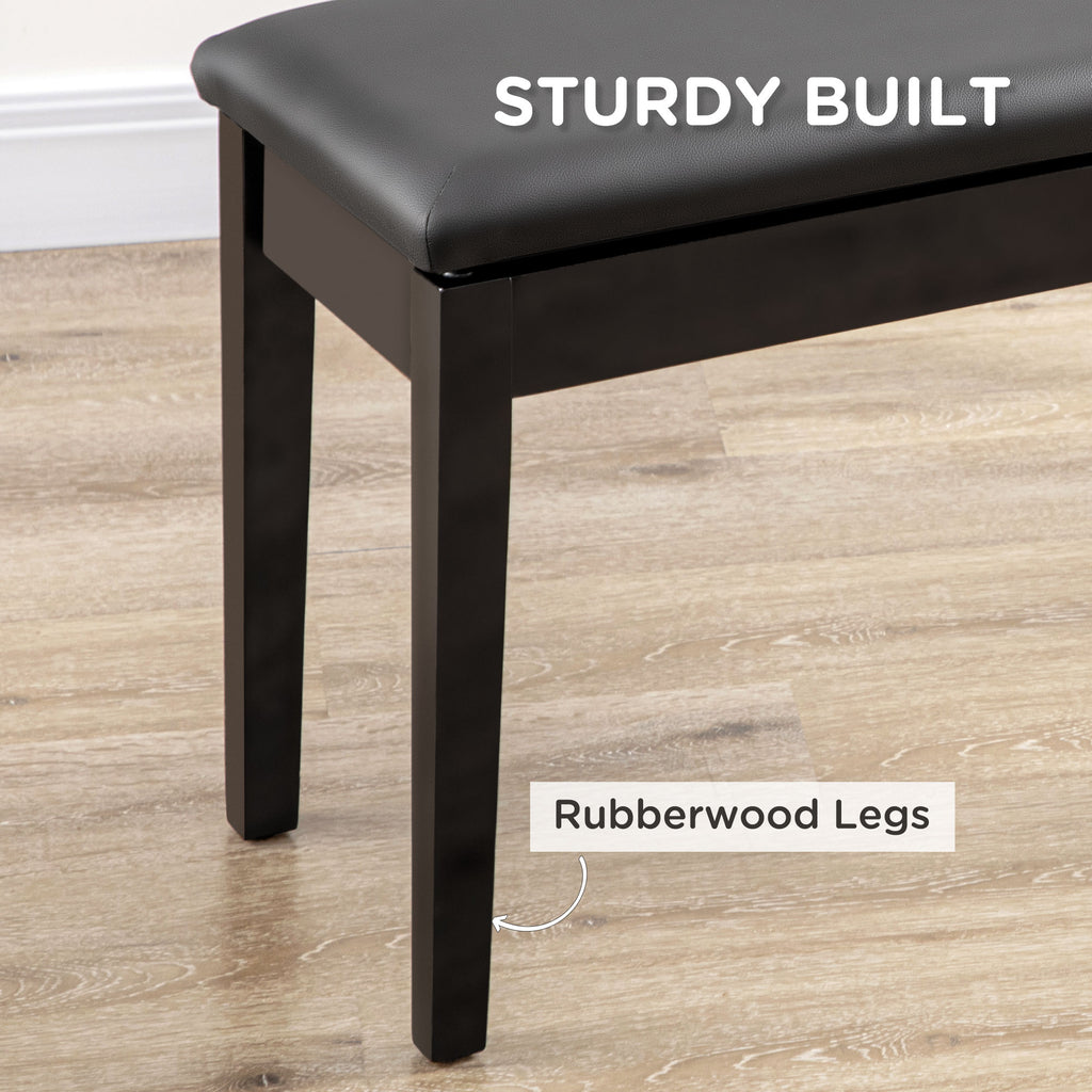 Classic Piano Bench Stool, PU Leather Padded Keyboard Seat with Rubber Wood Legs and Music Storage Compartment, Smooth Seat, Black