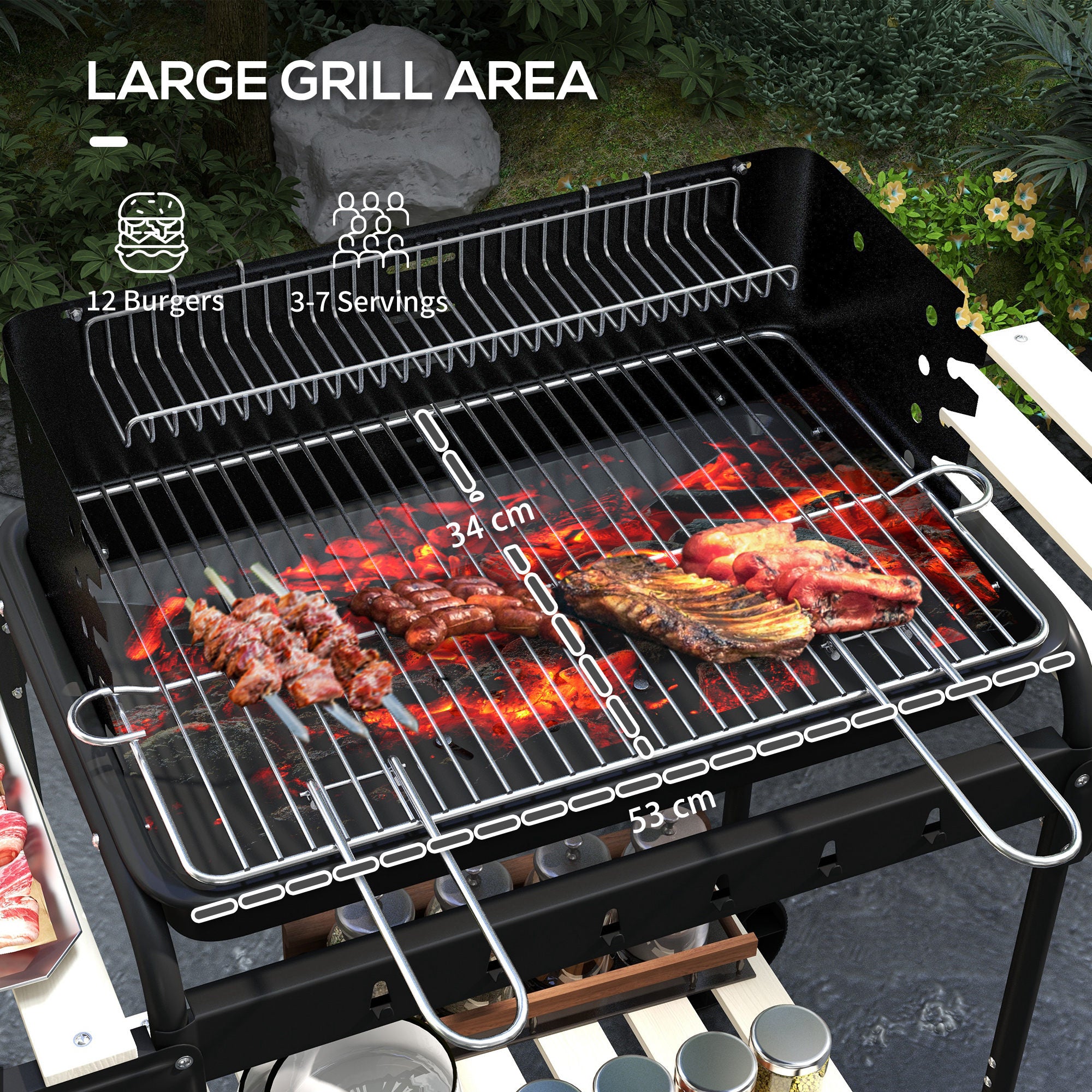 Charcoal Barbecue Grill with Adjustable Grill Height, Portable BBQ Trolley with Ash Catcher and Wheels, Red