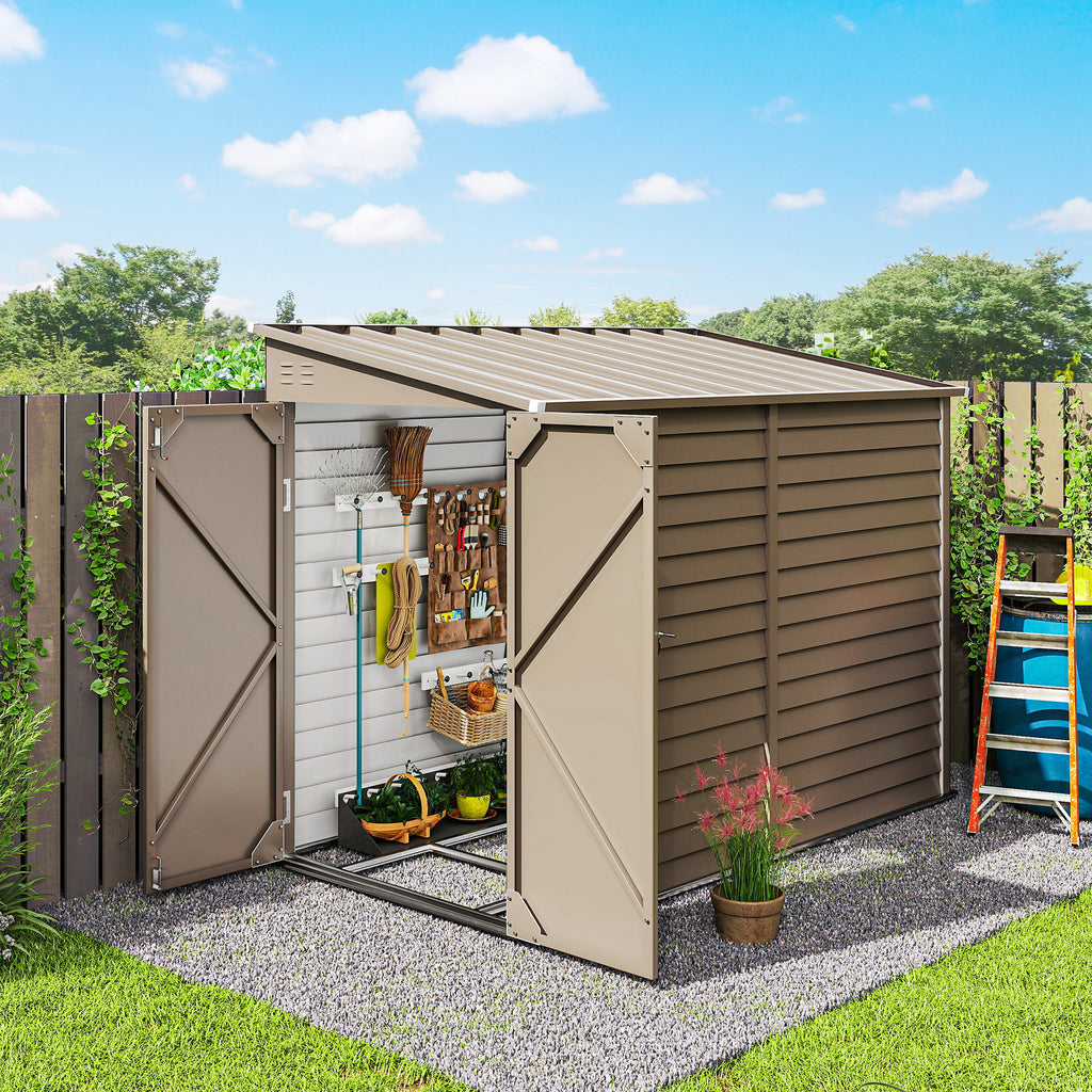 4.6' x 9' Steel Outdoor Storage Shed, Lean to Shed, Metal Tool House with Foundation Kit, Lockable Doors, Gloves and 2 Air Vents for Backyard, Patio, Lawn, Grey