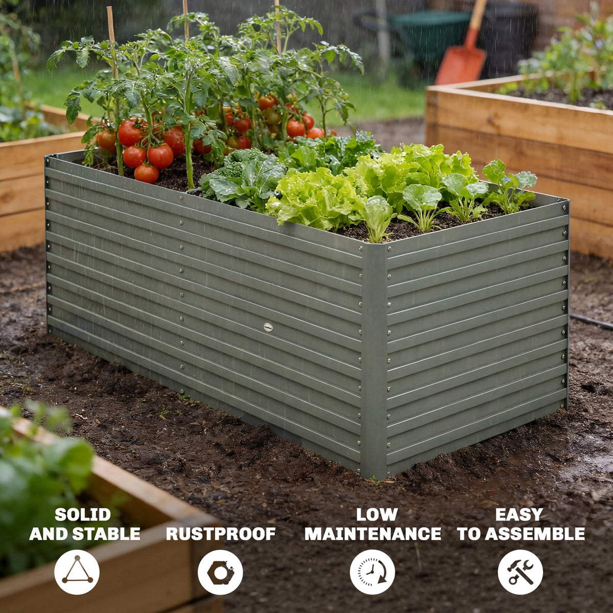 6' x 3' x 2' Raised Garden Bed, Galvanized Planter Box for Growing Flowers, Herbs and Vegetables, Light Grey