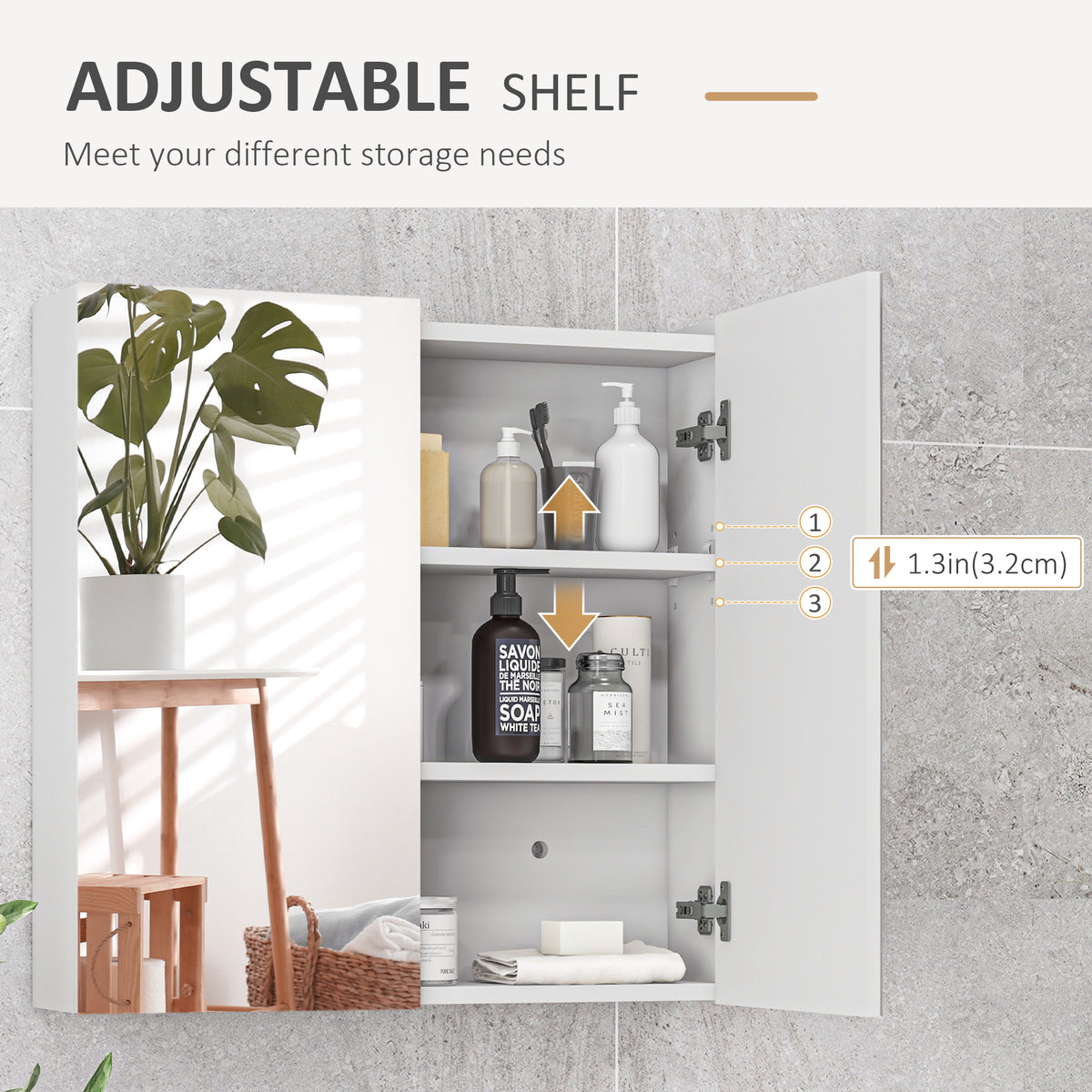 24" x 24" Medicine Cabinet, Wall Mounted Bathroom Mirror Cabinet with Mirrored Doors, Adjustable Shelves and Soft Close Mechanism, High Gloss White