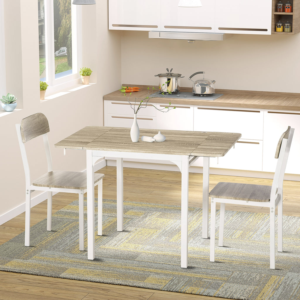 Foldable Dining Table Set for 2, Drop-Leaf Kitchen Table with 2 Chairs for Apartments, Studios, Natural Drop-leaf Dining Table Set Includes 2 Chairs