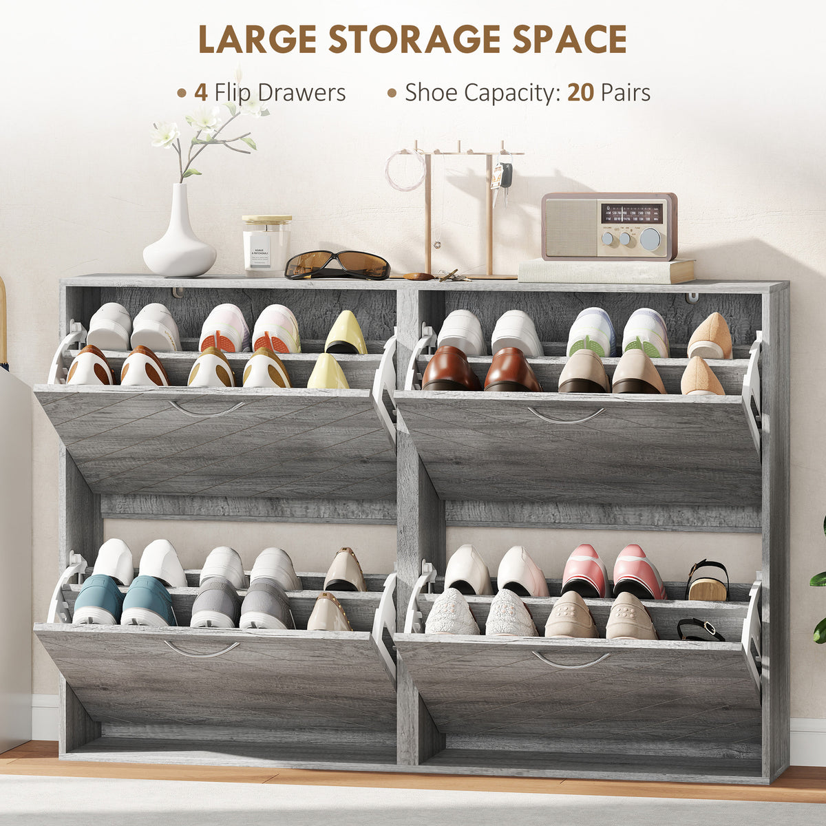 Shoe Storage Cabinet with 3 Flip Drawers, Narrow and Slim, 12 Pair of Shoes Organizer for Hallway, Entryway