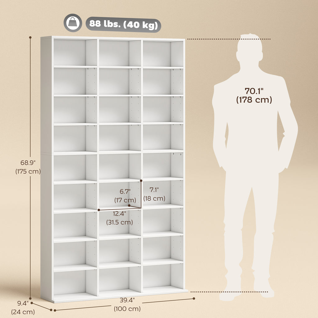 Media Storage Cabinet, 8-Tier DVD Shelf with 18 Adjustable Shelves, Holds 1032 CDs, 594 DVDs or Blu-rays, Black