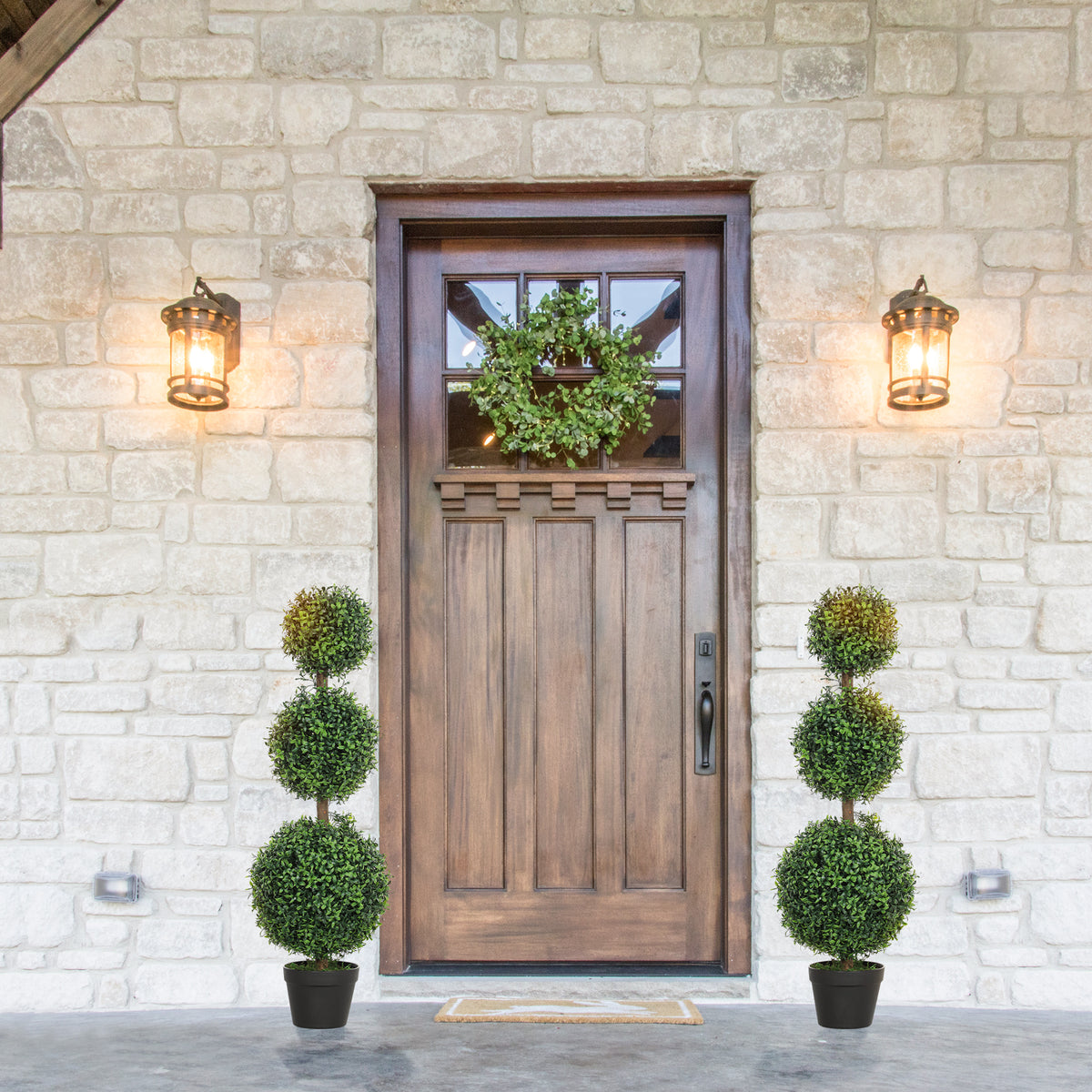 2 Pack 36.1" Artificial Trees, Boxwood Topiary Ball Trees with Pot for Indoor, Outdoor, Home Office, Living Room, Green