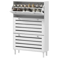 Narrow Shoe Storage Cabinet, 3 Flip Drawers, Adjustable Shelves, 18-24 Pairs Capacity, White