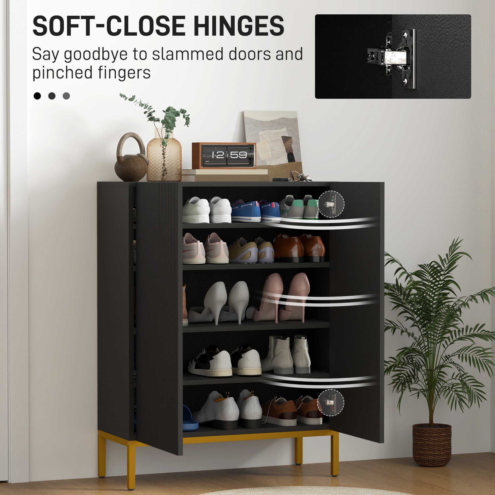 Shoe Storage Cabinet with Adjustable Shelves and Soft-Close Hinges, for 15-20 Pairs of Shoes, White