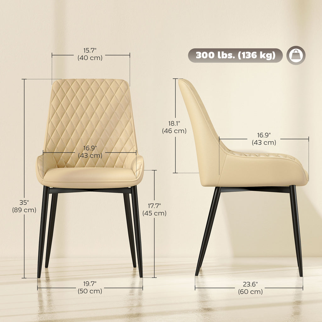 Upholstered Kitchen Chairs, Modern Dining Chairs Set of 2 with Diamond Tufting and Steel Legs for Dining Room, Khaki