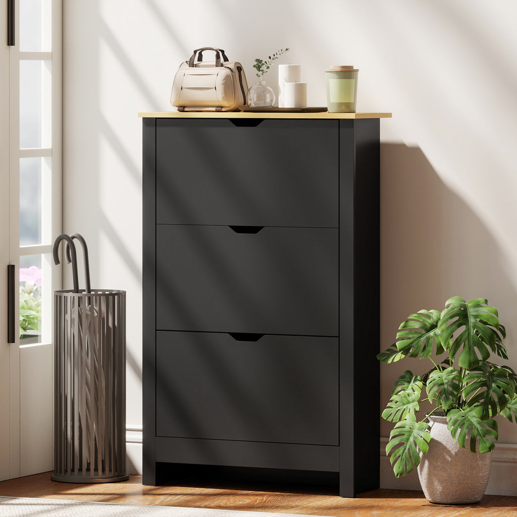 Shoe Storage Cabinet with 2 Flip Drawers and Adjustable Shelves for 6-12 Pairs of Shoes, White