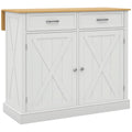 Rolling Kitchen Island with Drop Leaf Wood Breakfast Bar, Farmhouse Kitchen Cart with 2 Drawers, Adjustable Shelves for Dining Room, White
