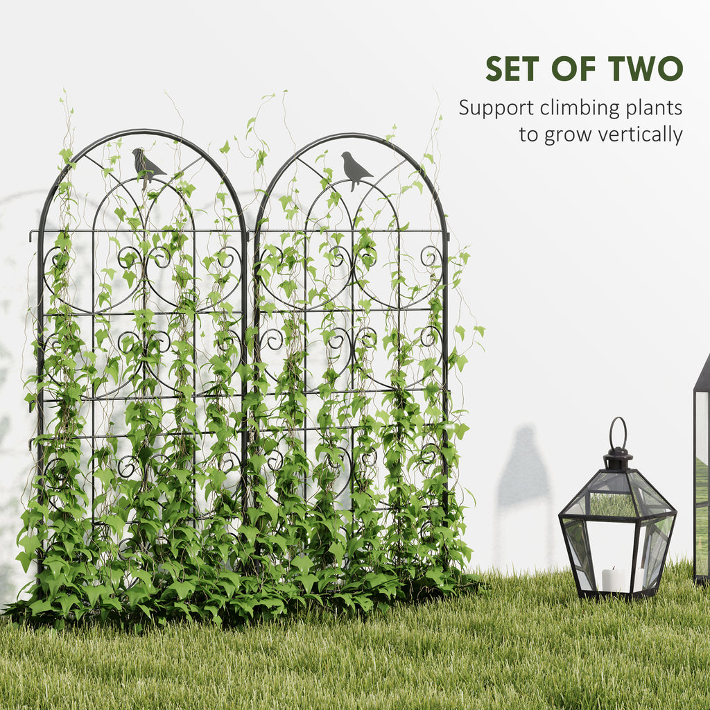Set of 2 Metal Garden Trellis, Decorative Trellis Panels, Bird Design, 150 x 50 cm, Black
