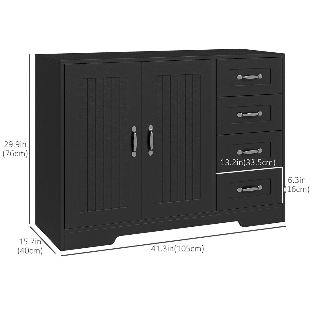 Modern Sideboard Buffet Cabinet with 4 Drawers and 2 Beadboard Doors, Kitchen Storage Cabinet, Black