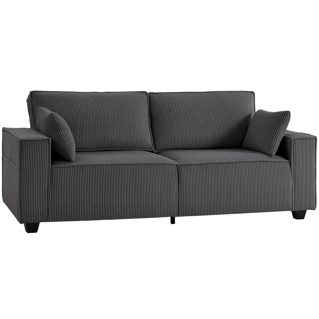 86" 3 Seater Sofa, Modern Corduroy Upholstered Couch, Dark Grey