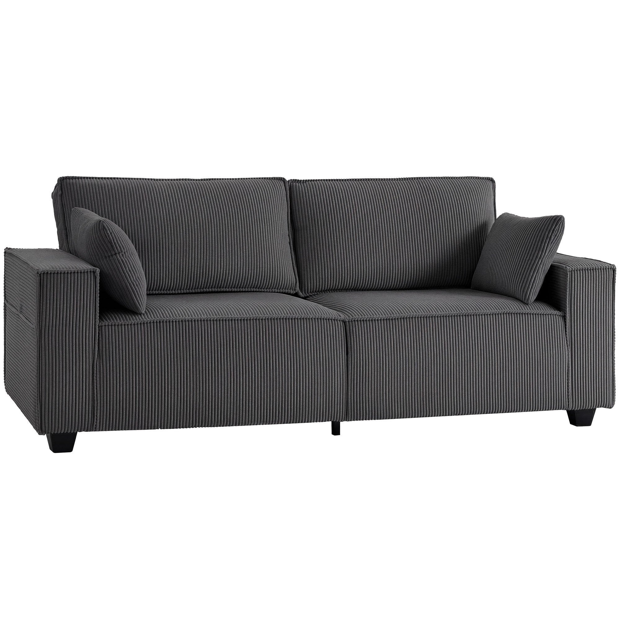 86" 3 Seater Sofa, Modern Corduroy Upholstered Couch, Dark Grey