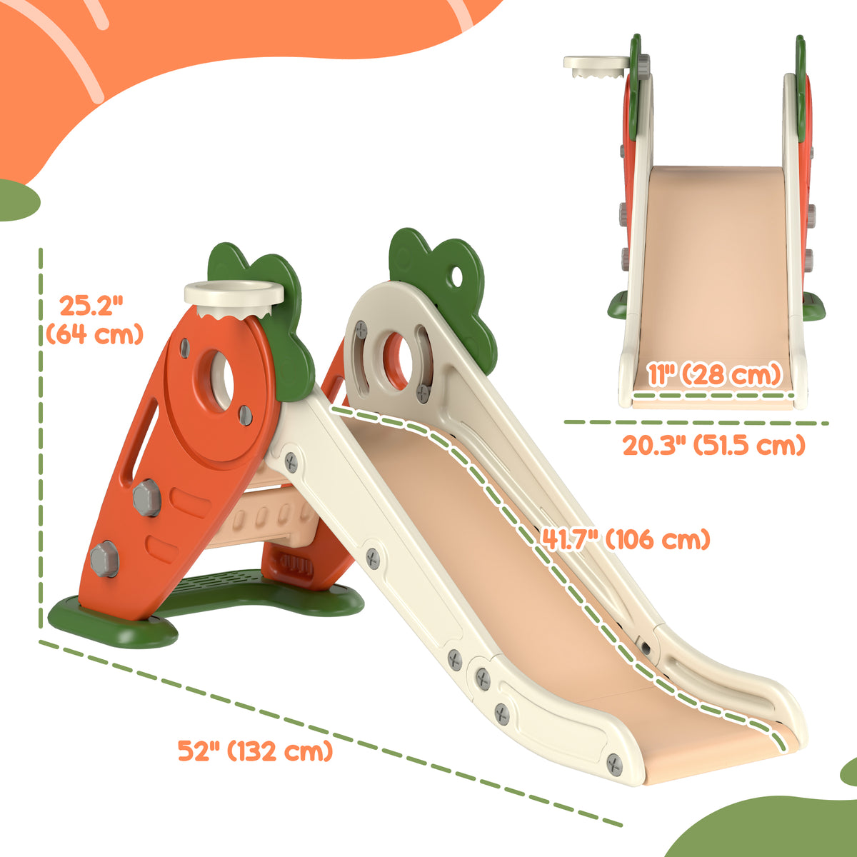 Qaba 3 in 1 Foldable Toddler Slide with Basketball Hoop, Climber, for 1-3 Years Old, Orange