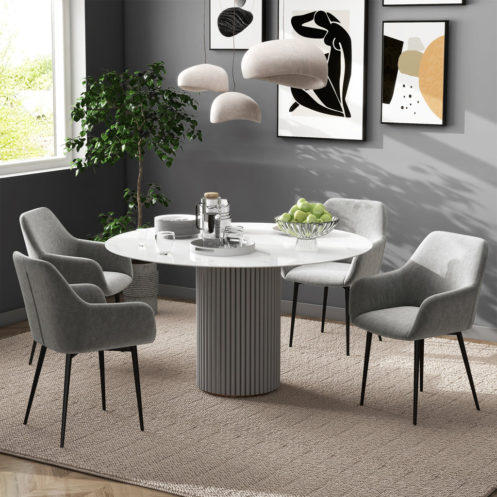 Dining Chairs Set of 2, Velvet-look Fabric Upholstered Kitchen Chairs with Backrest, Armrests and Steel Legs, Dark Grey