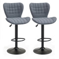 Bar Stools Set of 2, Adjustable Height Swivel Bar Chairs, Linen-feel Fabric Upholstered Kitchen Counter Stools with Wide Seat, Back and Footrest, Grey