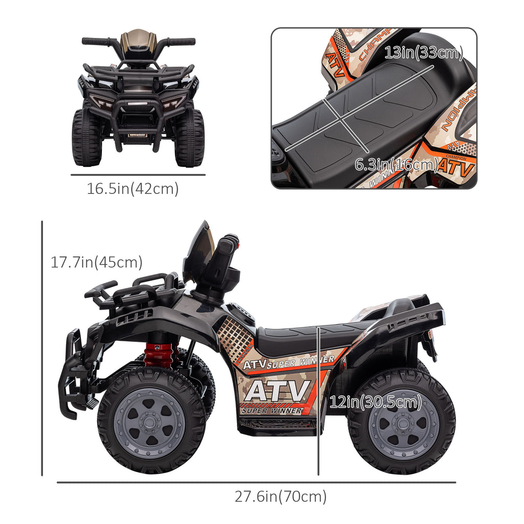 Aosom Kids Ride-on ATV Quad Bike Four Wheeler Car with Music, 6V Battery Powered Motorcycle for 18-36 Months, Black