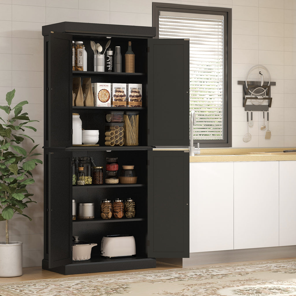 72.5" Freestanding Kitchen Pantry Cabinet with 4 Doors, Black